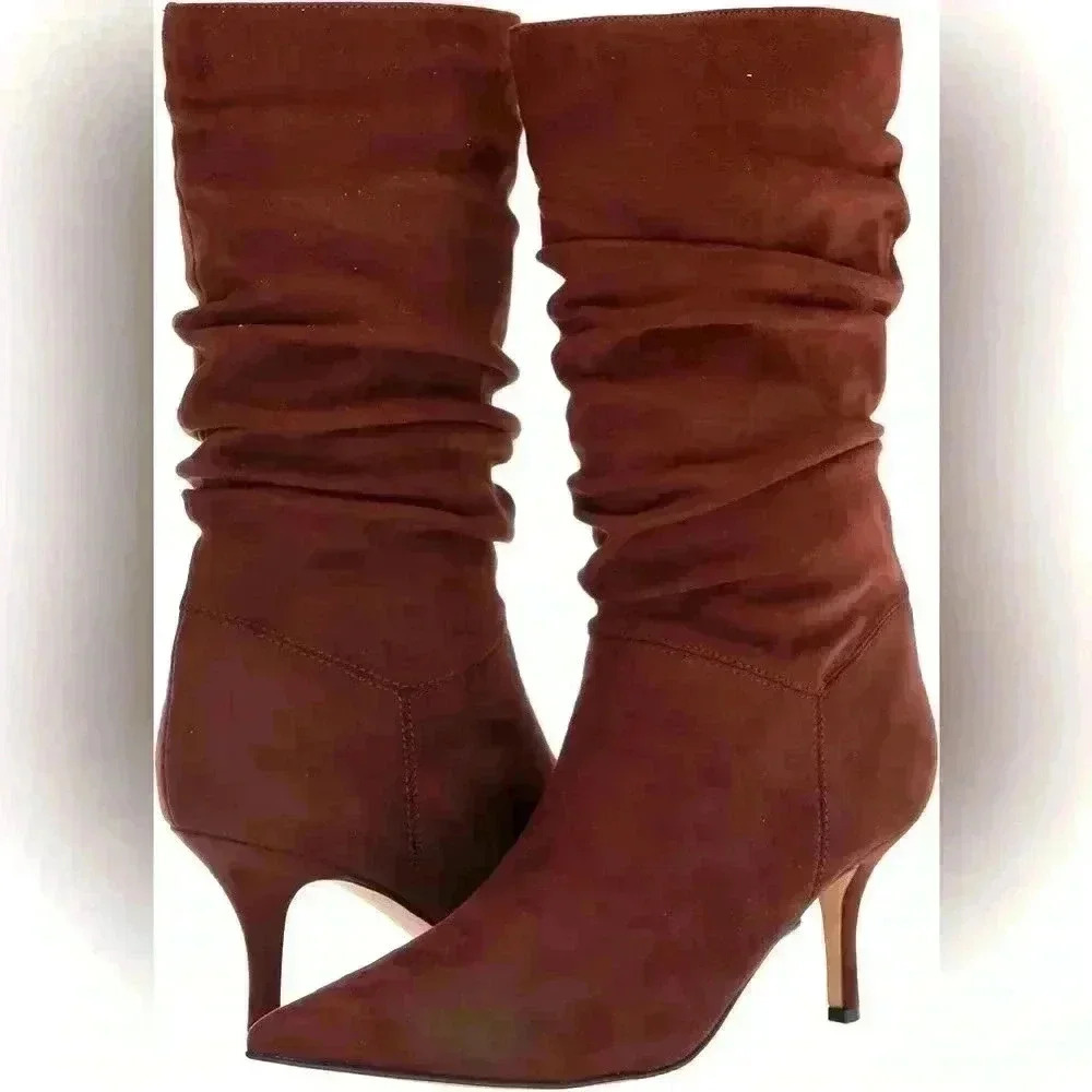 Marc Fisher Women's Manya Mid Calf Brown Faux Suede Boot Size 9